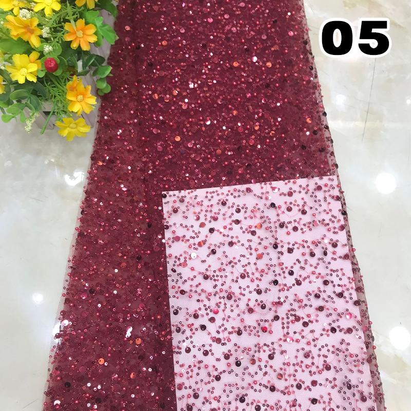 1 Yard Luxury African Heavy Bead Lace Sequins Fabric For Diy Sewing Wedding Party Dress Sparkly Transparent Tulle Lace Fabric