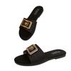 New slippers classic temperament solid color metal decorative round head flat sandals