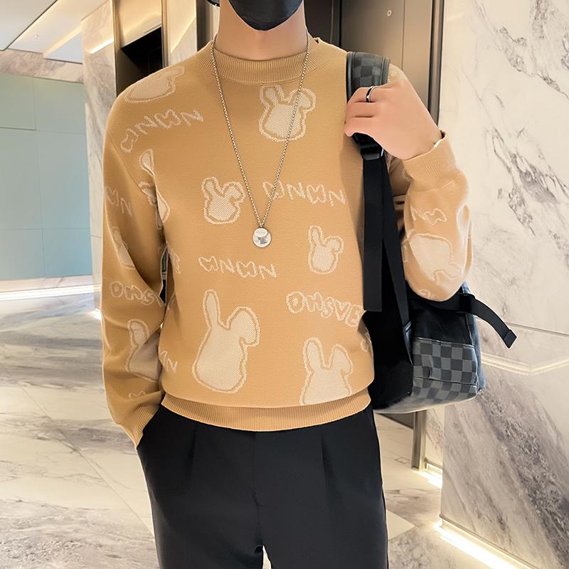 Pletený podzimní zimní svetr Pánský jarní a podzimní Korejský Nový kulatý výstřih Volný top Šik Hong Kongský styl Trendy