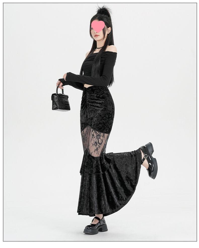Elegant 2025 Black Velvet Mermaid Skirt for Women