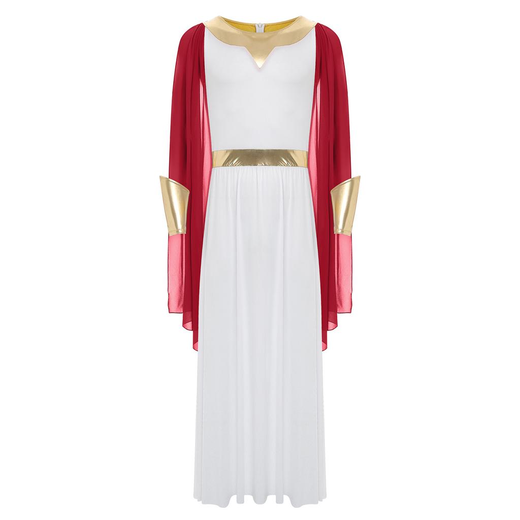 Herren Toga Kostüm Halloween Cosplay Faschingskostüm Rundhals Ärmellos Verdeckter Reißverschluss Hinten Schulterdrapierungen Robe