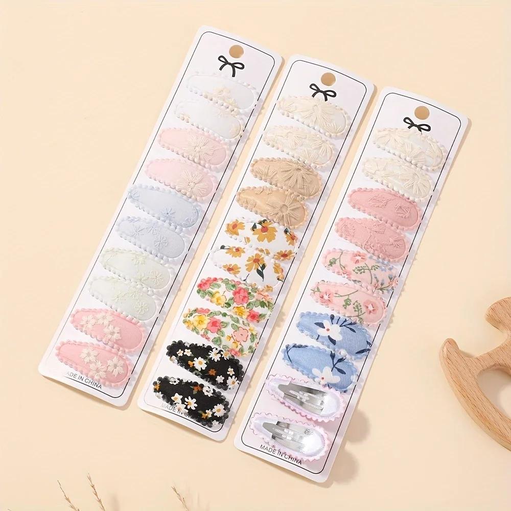 RAINBOW BOWS 10Pcs/set Mini Cotton Print Flower BB Hair Clips for Girls Lovely Plaid Hairpins Headwear Kids Hair Accessories