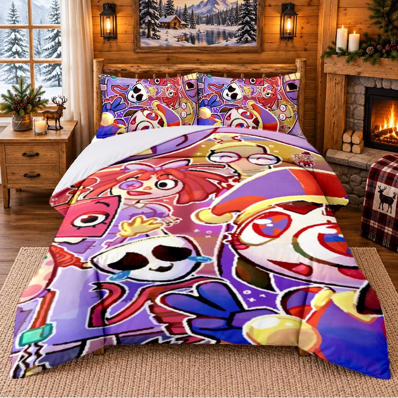 The Amazing Digital Circus Pattern Bedding 3Pcs Set Bed Sheet And Pillowcases For Indoor Bedroom
