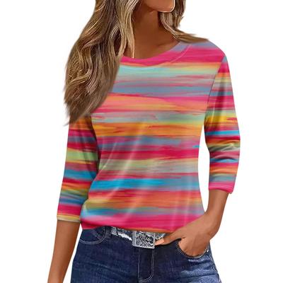 Moda Donna Casual Girocollo Manica 3/4 Ampia Stampata T-Shirt Top da Donna Top Eleganti per Donne Top Estivi alla Moda da Donna