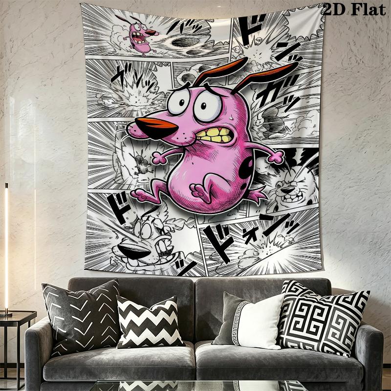 Courage the Cowardly Dog Wall Tapestry Aesthetic Wall Hanging Printed Fabric Blanket Decorative Tapestries for Bedroom Living Room Home Decor