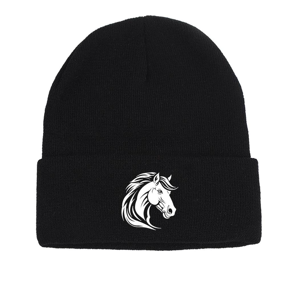 White Wolf Winter Knitted Cap Beanie, Animal Skull Cap Elastic Stretchy Headwear Headwear Knit Hat Beanie