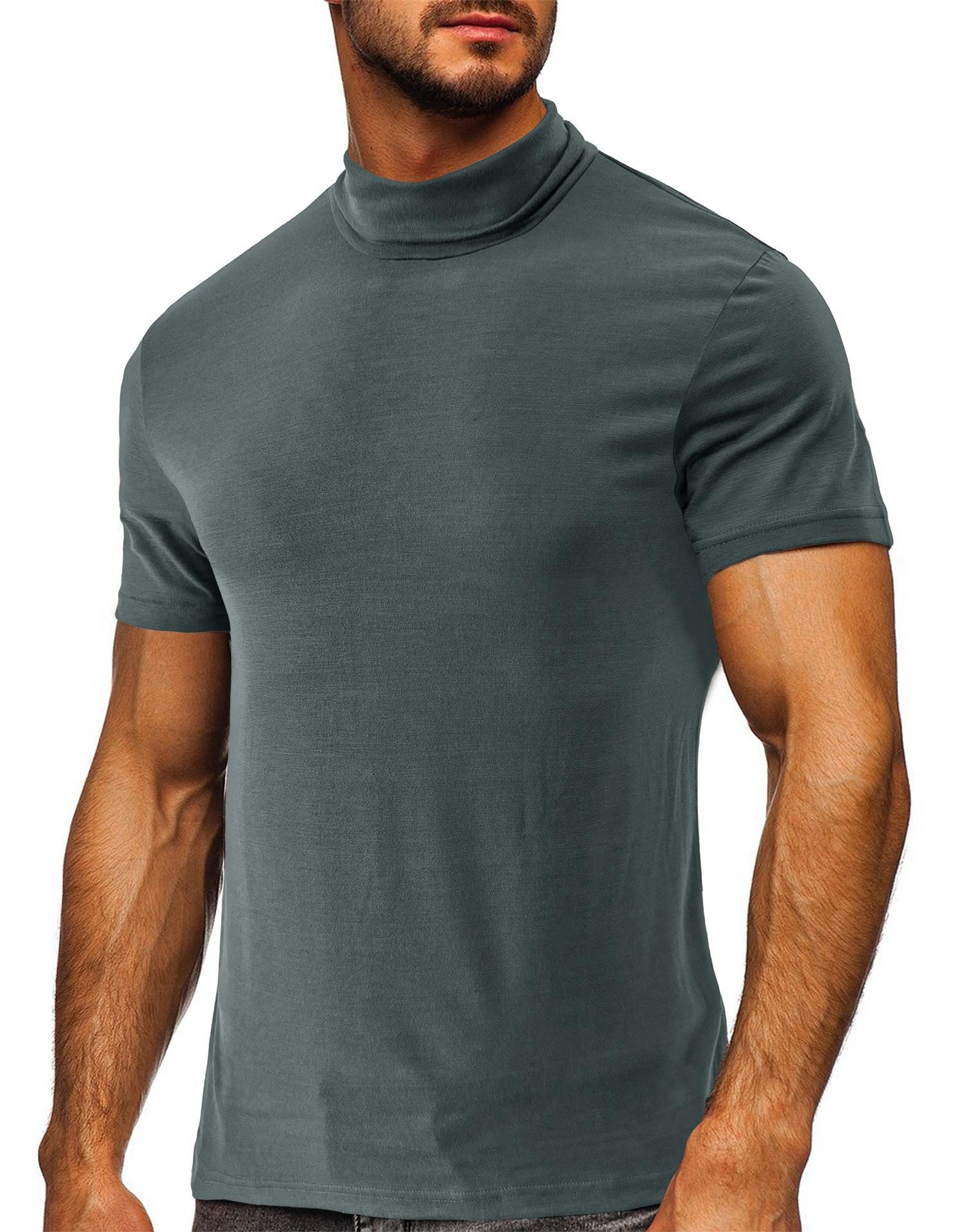 Phoca largha Heren Zacht T-shirt Korte Mouw Basic Turtleneck Slim Fit Ondershirt Pullover Effen Tops Atletische Workout T-shirts voor Heren Zomer Vochtafvoerend T-shirt M