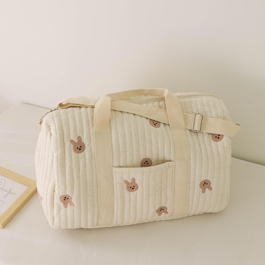 Portable Boston Embroidery Travel Bag - Large Capacity, Lightweight, Messenger Style