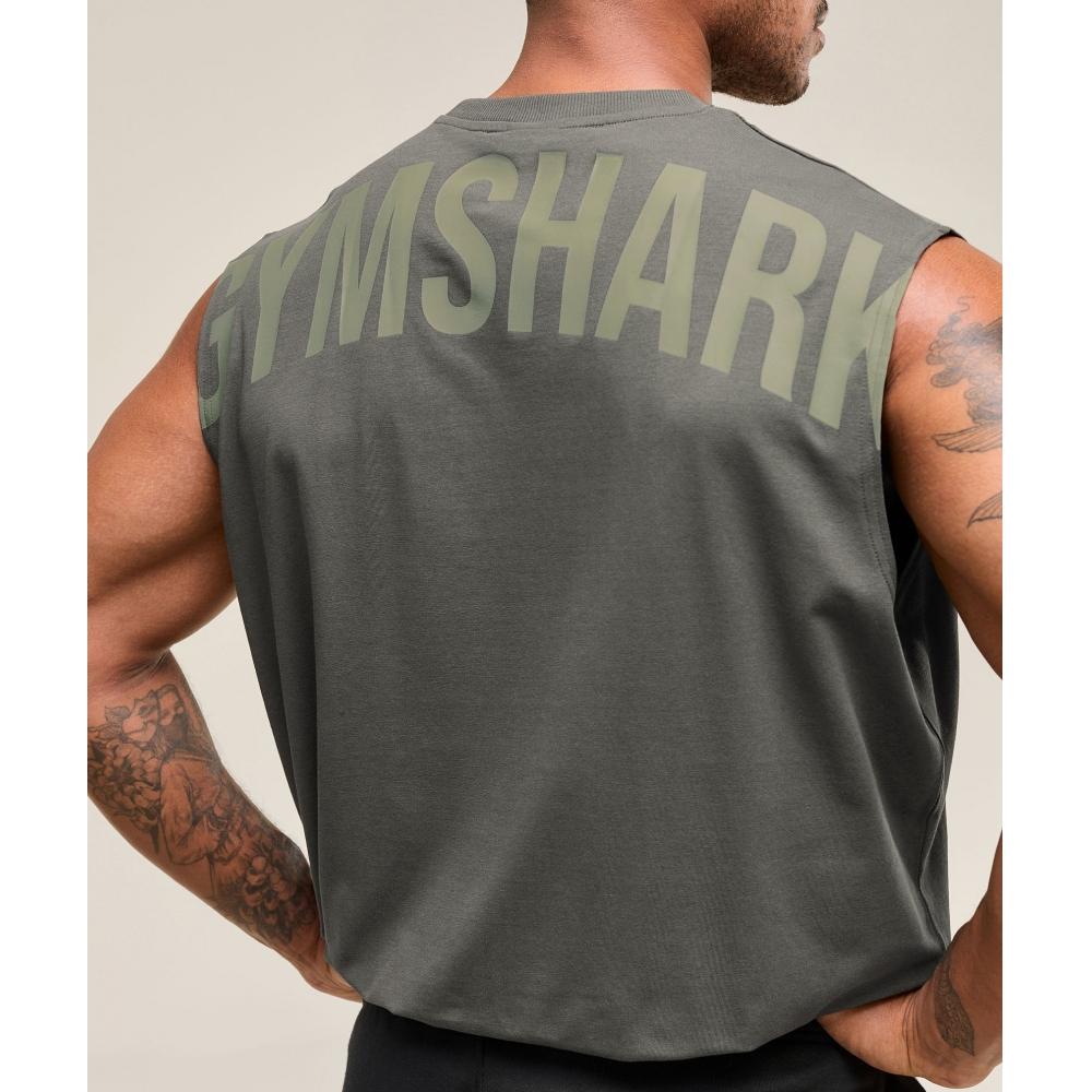 Gymshark Power Cut Off Tank Strength Green A2c9m Ecjh