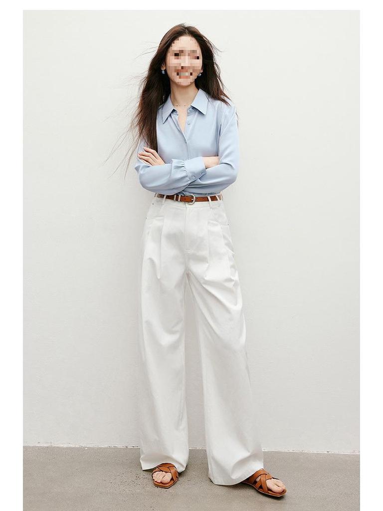 Hongxiu 2025 Glossy Lapel Drape Acetate Top - Spring/Autumn Women's Fashion Shirt