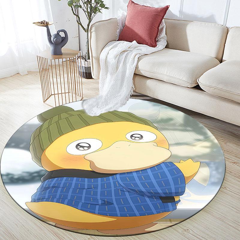 Psyduck Cartoon Pattern Round rug,Carpet Rug for Living Room Bedroom Playroom ,Non-slip Floor Mat,Holiday Gifts and Birthday Gifts.
