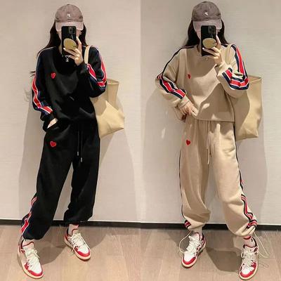 Spring Women's Fashionable and Casual Large Size Embroidered Love Sports Suit