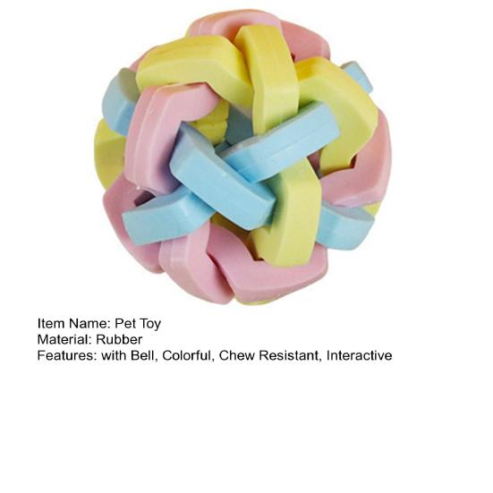 Kolorowa, spleciona piłka do gryzienia dla psa z dzwoneczkiem, gumowa, interaktywna, podskakująca piłka, zabawka do gryzienia dla zwierząt domowych, aby złagodzić nudę i czyścić zęby psów i kotów