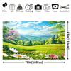 2D plane, 1pc large spring meadow flower background with lush green hills, wildflowers and daisies - Easter