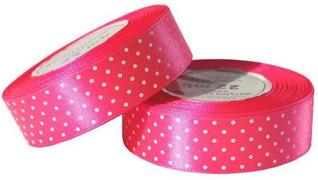 Satin Ribbon with Dots Pink 22M 12Mm