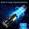 Powerful COB LED Flashlights USB Rechargeable Tactical Torch with Red Light Emergency Zoom Lantern Built-in 18650 for Camping