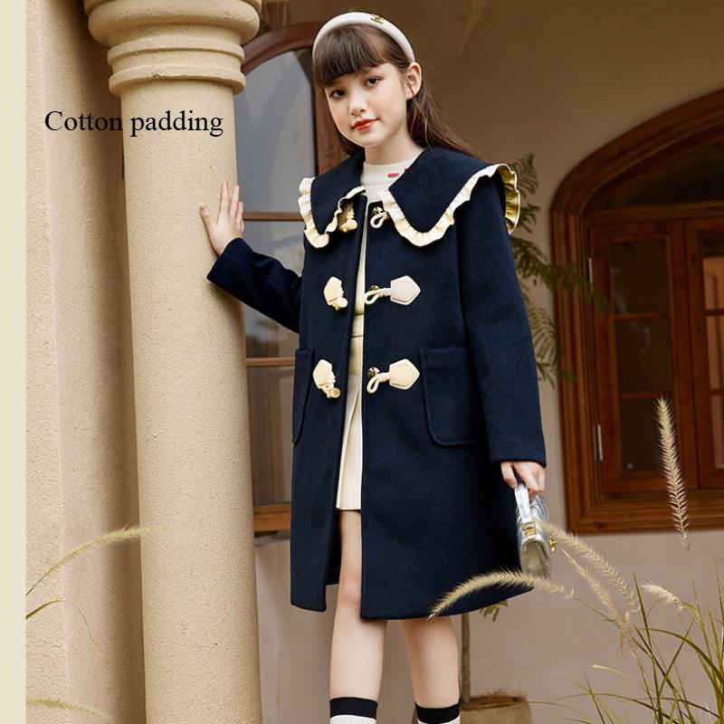 Sweet Woolen Coat for Girls Autumn and Winter, Loose and Thickened Cotton-padded Children's Fashionable Woolen Overcoat
