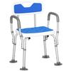 Shower Stool Ergonomic Shower Chair Adjustable Height Non-Slip Feet 56.5 X 53.5 X 87 Cm White and Blue