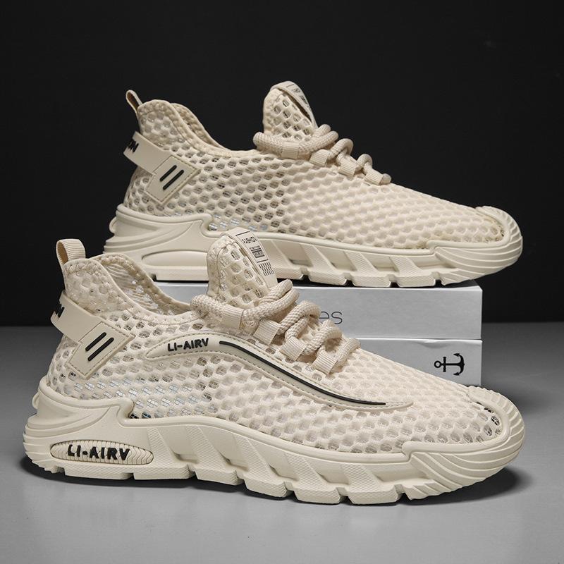 

Обувь мужская летняя 2025 года, новые дышащие удобные сетчатые кроссовки, спортивная трендовая обувь для бега, модная трендовая повседневная обувь 39 бежевый