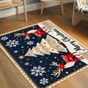 Navy Blue Christmas Rug with Red Reindeer and Tree Design, Festive Holiday Carpet with Snowflakes for Living Room Decor