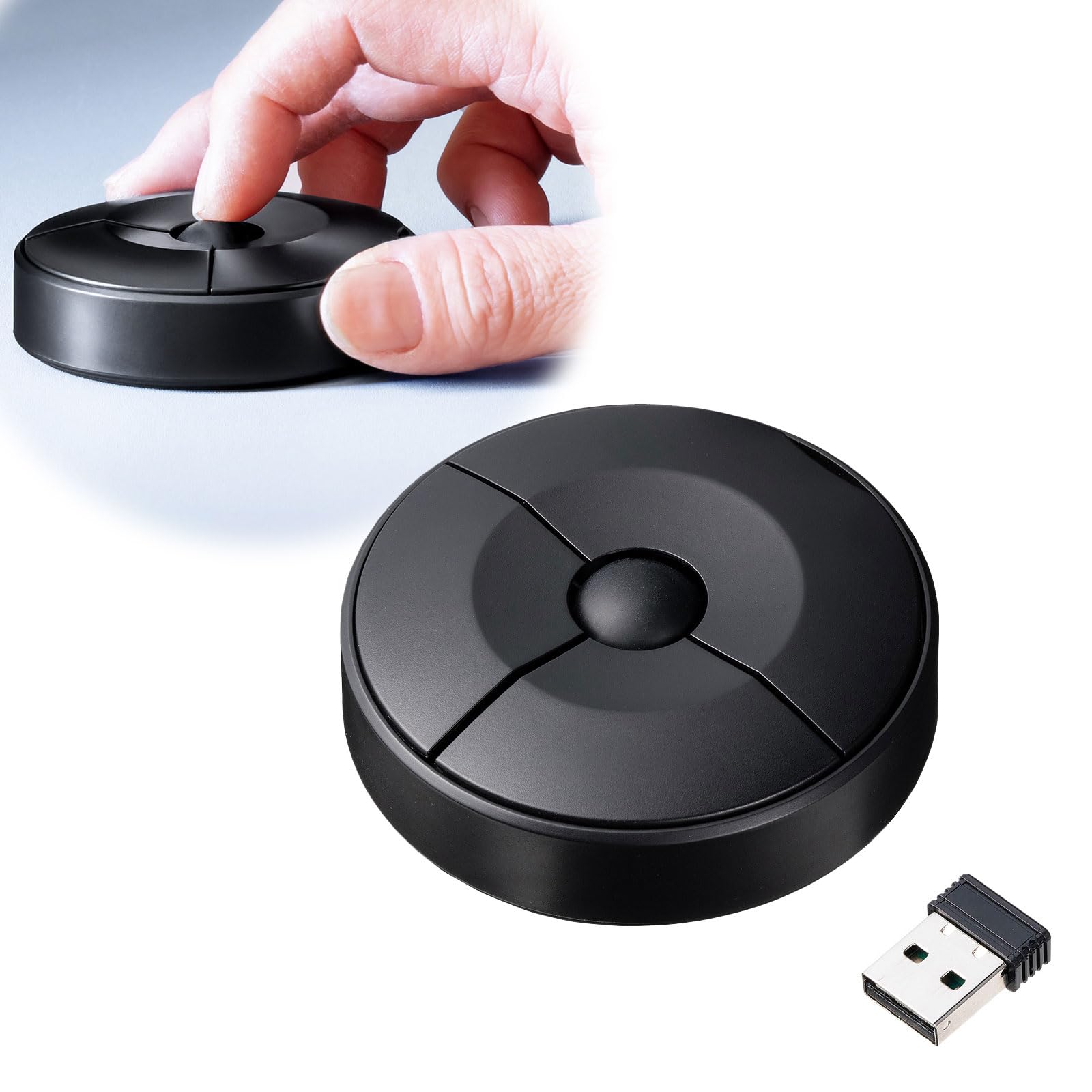 

E-Supply UFO Mouse, Disc-Shaped Bluetooth Mouse, 2.4GHz, USB-A Connection, 3 Buttons, Compact, 2cm Thin, Multi-Pairing, Black, EZ4-MAWBT198BK