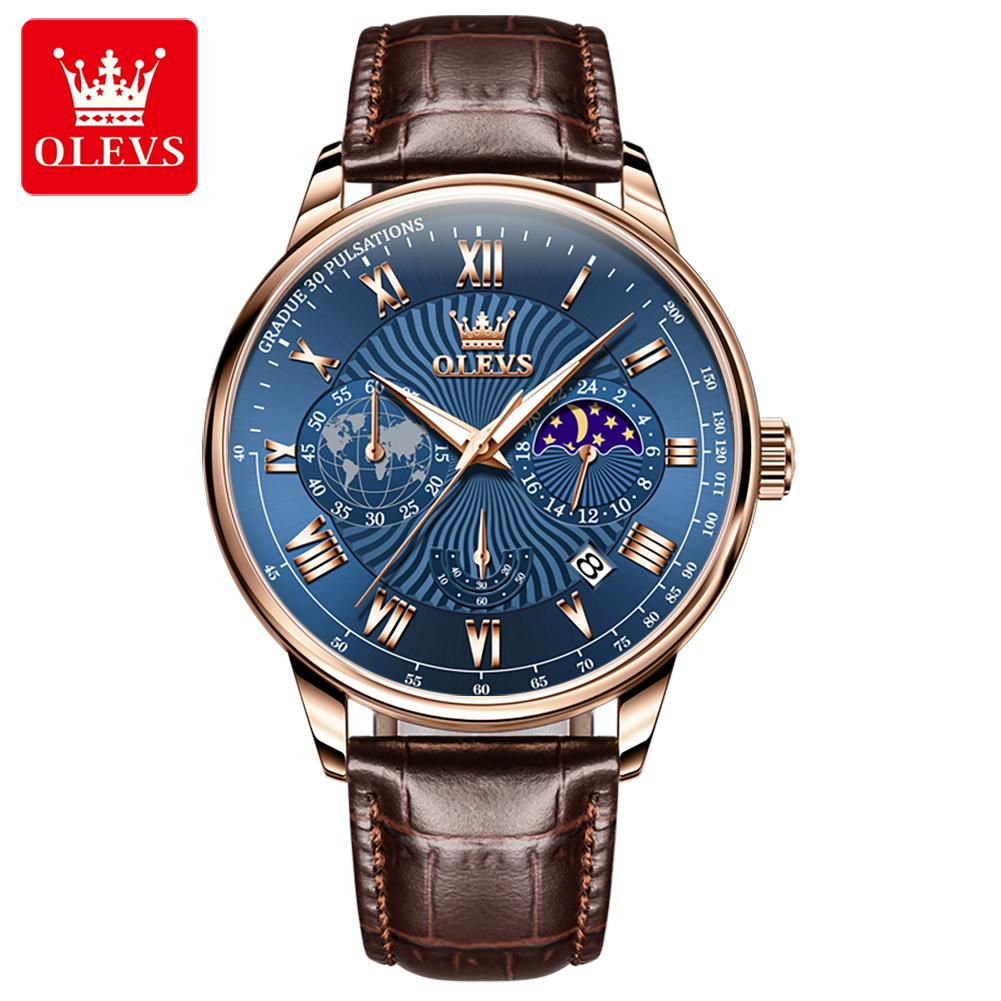 Olevs 2893 Oem Custom Hot Business Brand Moon Phase Luminous Waterproof Chronograph Watches Men Luxury Men's Quartz Watch