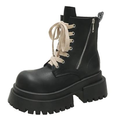 Fashion 7CM Autumn Women Thick Sole Ankle Boots Platform Leather Motorcycle Boots High Heels Wedge Boots Winter Punk Shoes Woman Sneaker