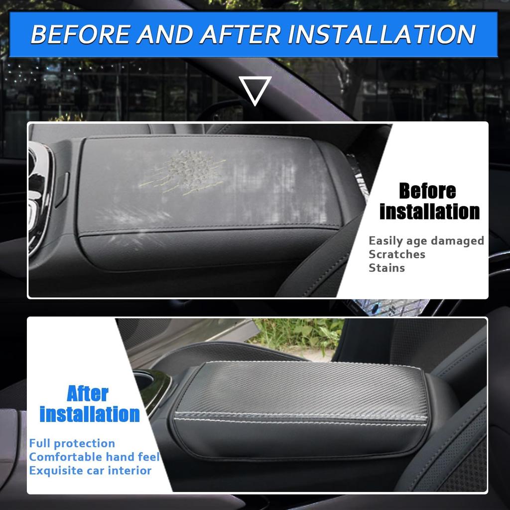 Car Center Console Armrest Cover for Hyundai Tucson 2022 2023 Leather Anti-Scratch Central Box Lid Protector Cushion Interior Accessories-Carbon