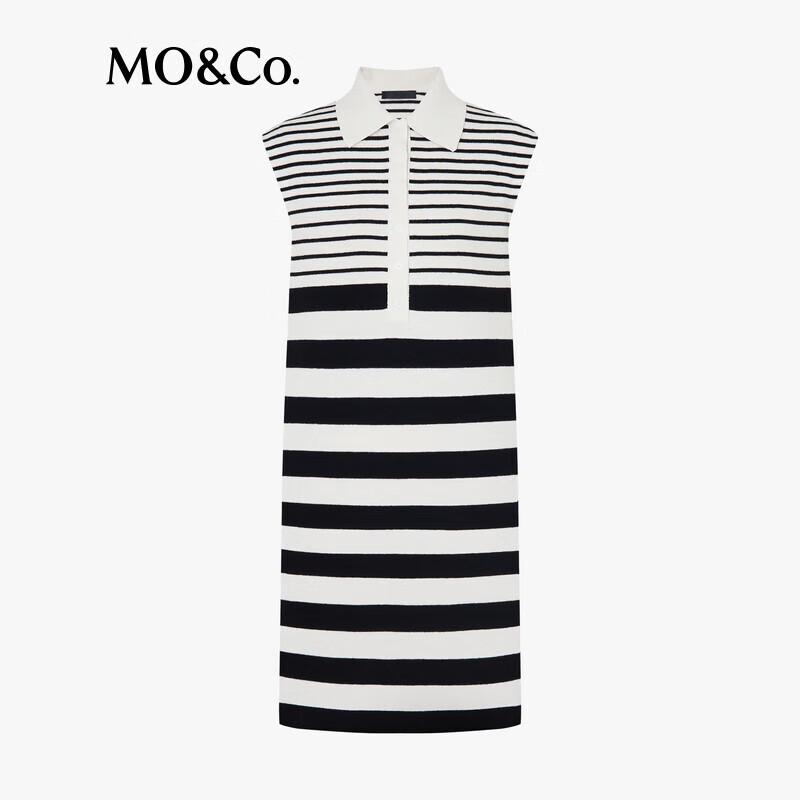 MO&Co. Linen Blend Striped Polo Neck Sleeveless A-Line Dress