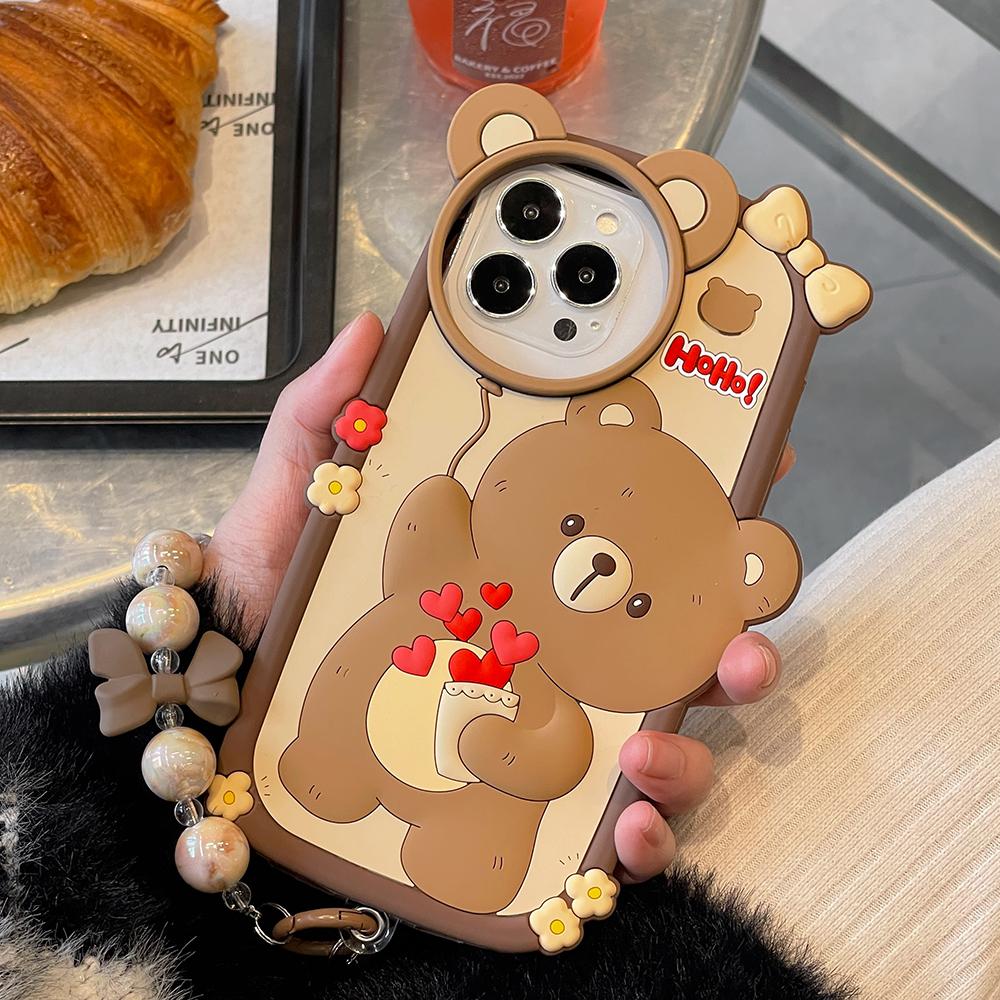 Cartoon Cute Love Balloon Bear Phone Case Compatible for iPhone 14 13 12 Pro Max 11 Silicone Protective Cover