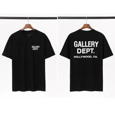 Unisex T-shirt Gallery Dept z Czarno-Żółtym Nadrukiem California Hollywood Streetwear Letni Codzienny Top z Krótkim Rękawem