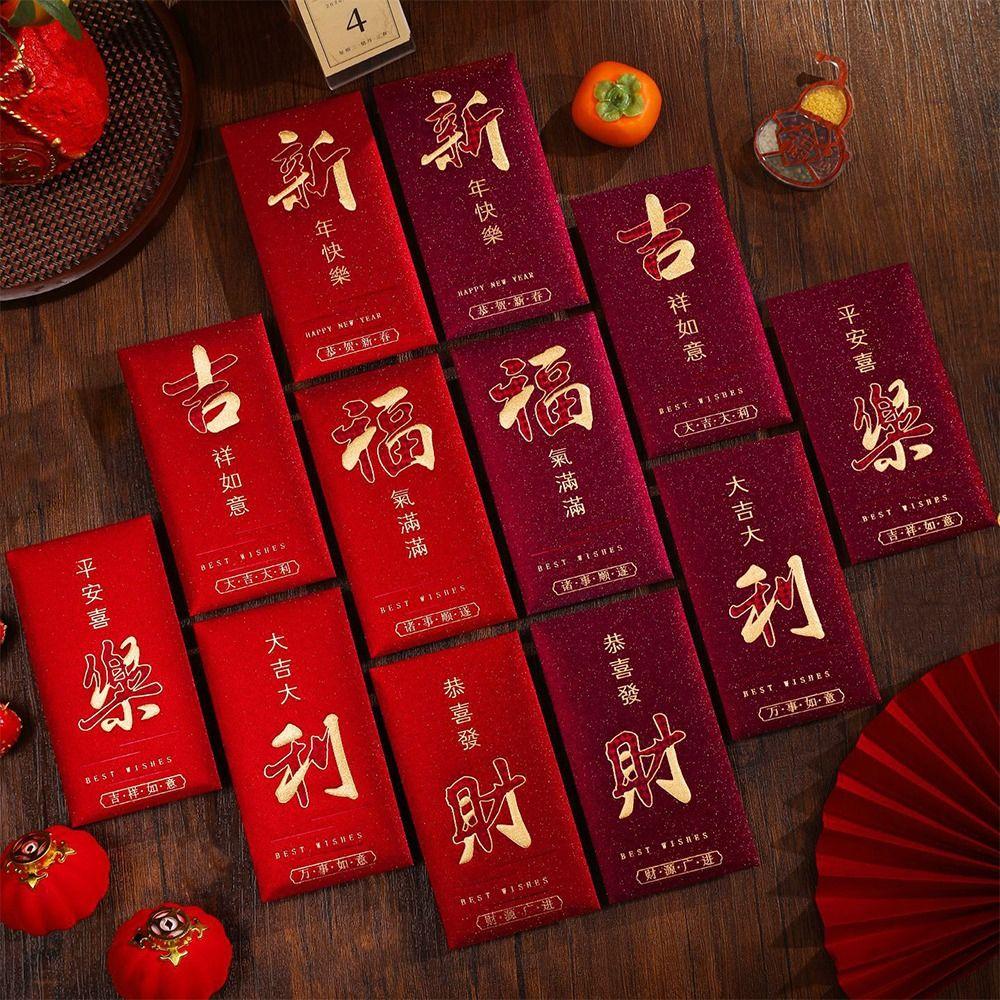 6pcs Red Bag Hot Gold Chinese Red Envelopes Blessing Paper Horse Year Money Envelopes Thickened Traditional Hongbao Gift Giving