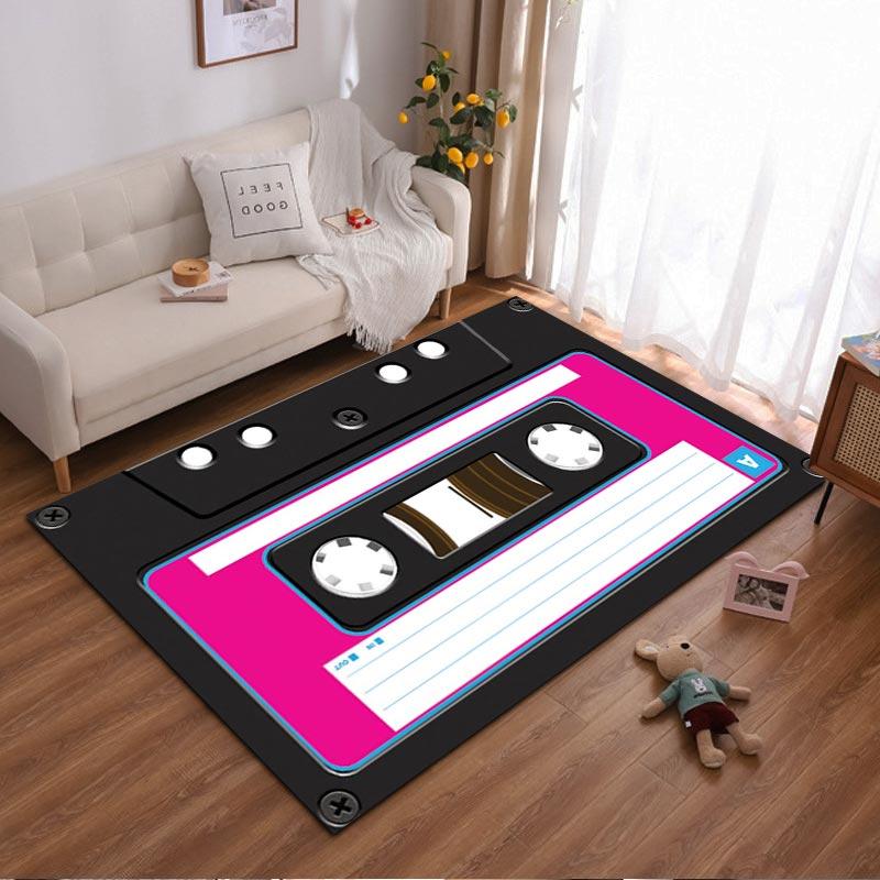 

Retro Cassette Tape Pattern Carpet, Pink and Black Stylish Rug Decor Suitable for use as an anti-slip for living room bedroom sofas 40x60cm( 15x23in )