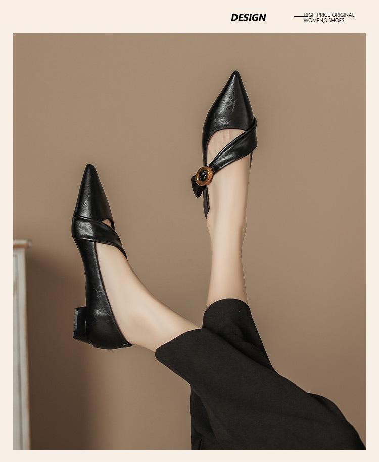 

Spring 2025 new one-word belt metal buckle pointed flat-soled single shoes shallow mouth soft sole flat-heeled women s shoes ladyshoes 40