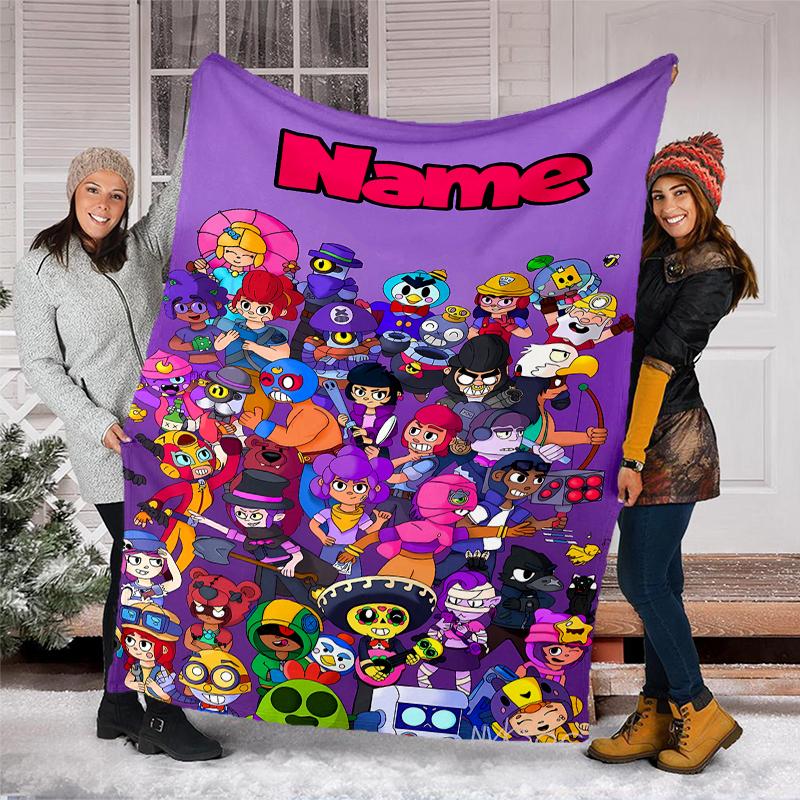 Personalized Custom Name Blanket - Brawl Stars Print Design,Blanket for Sofa,Bed,Travel,Camping - Soft and Warm, Great Gift