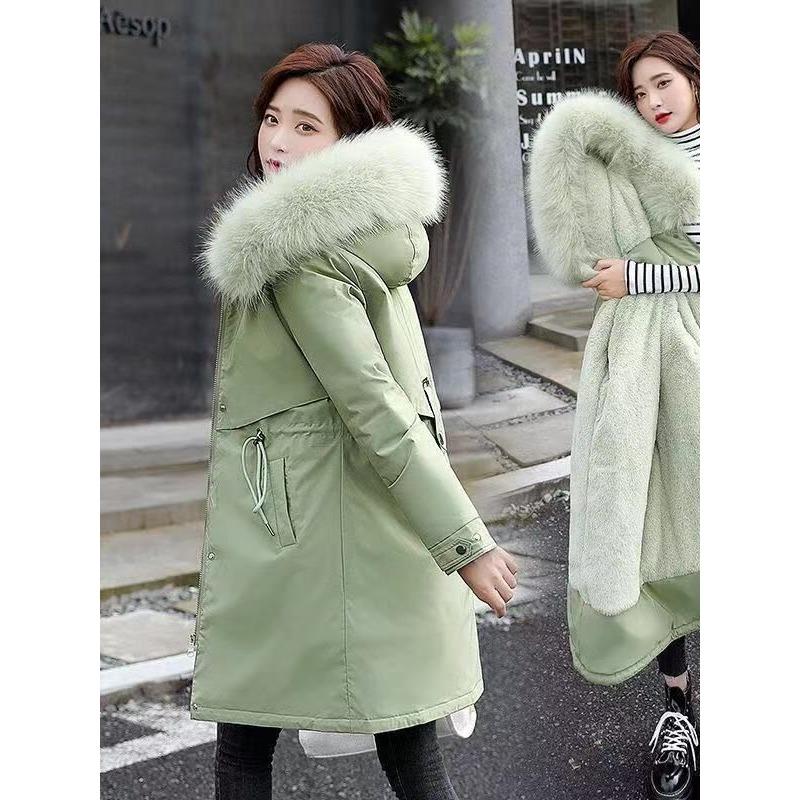 Parker Clothing Winter Women's Padded Jacket Mid-length Big Fur Collar Plus Velvet Padded Jacket Padded Jacket Thick Jacket