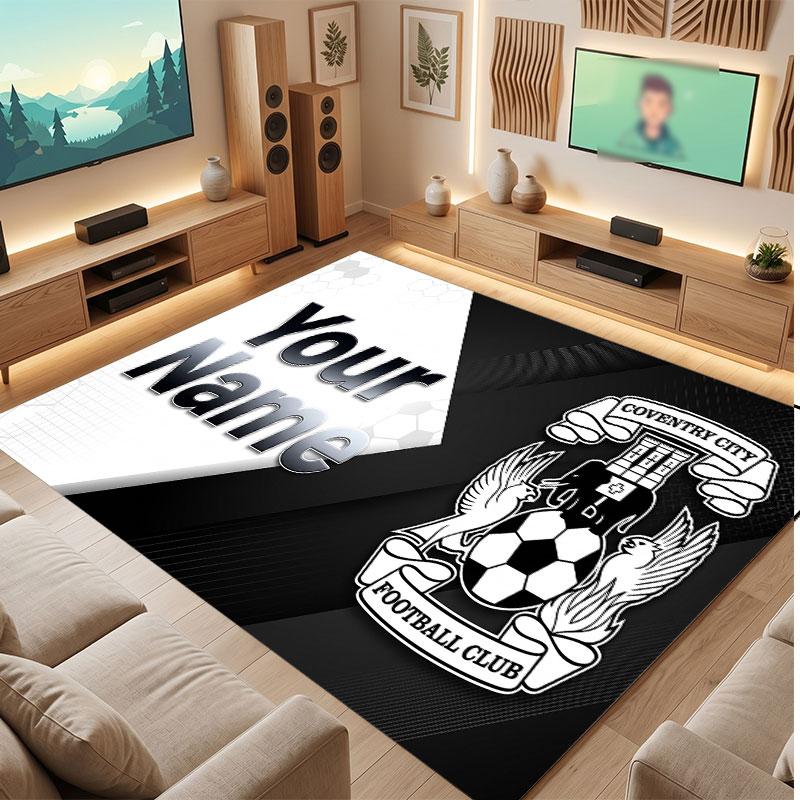 Coventry City Custom Crystal Velvet Rug, Personalized Name Text Print, Football Logo Soft Non‑Slip Floor Mat Home Decor Gift