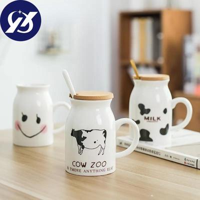 Keramiktasse für Kinder, Frühstücksmilch, Teetasse, Studentin, Trinkwasser, Heimbecher mit Löffel und Deckel