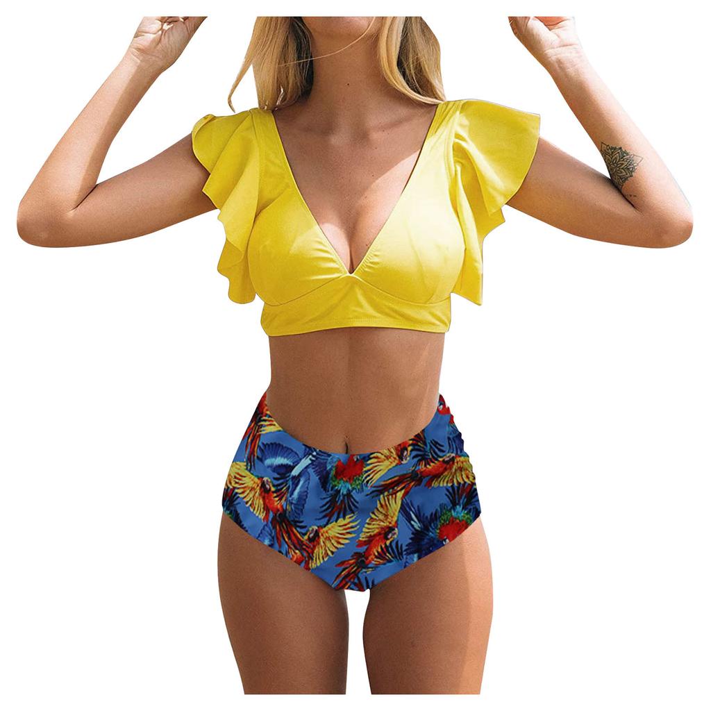 Women High Waist Bikini Push Up Bikinis Print Swimsuit Female Beachwear Swimwear
