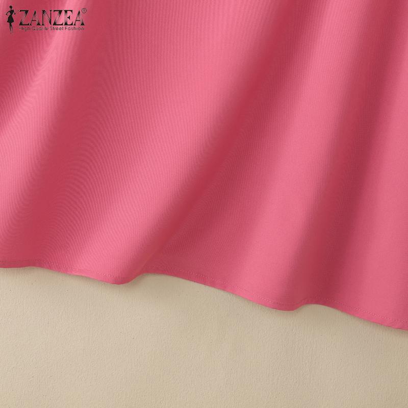 ZANZEA Women Casual Round Neck Loose Summer Short Sleeve Blouse