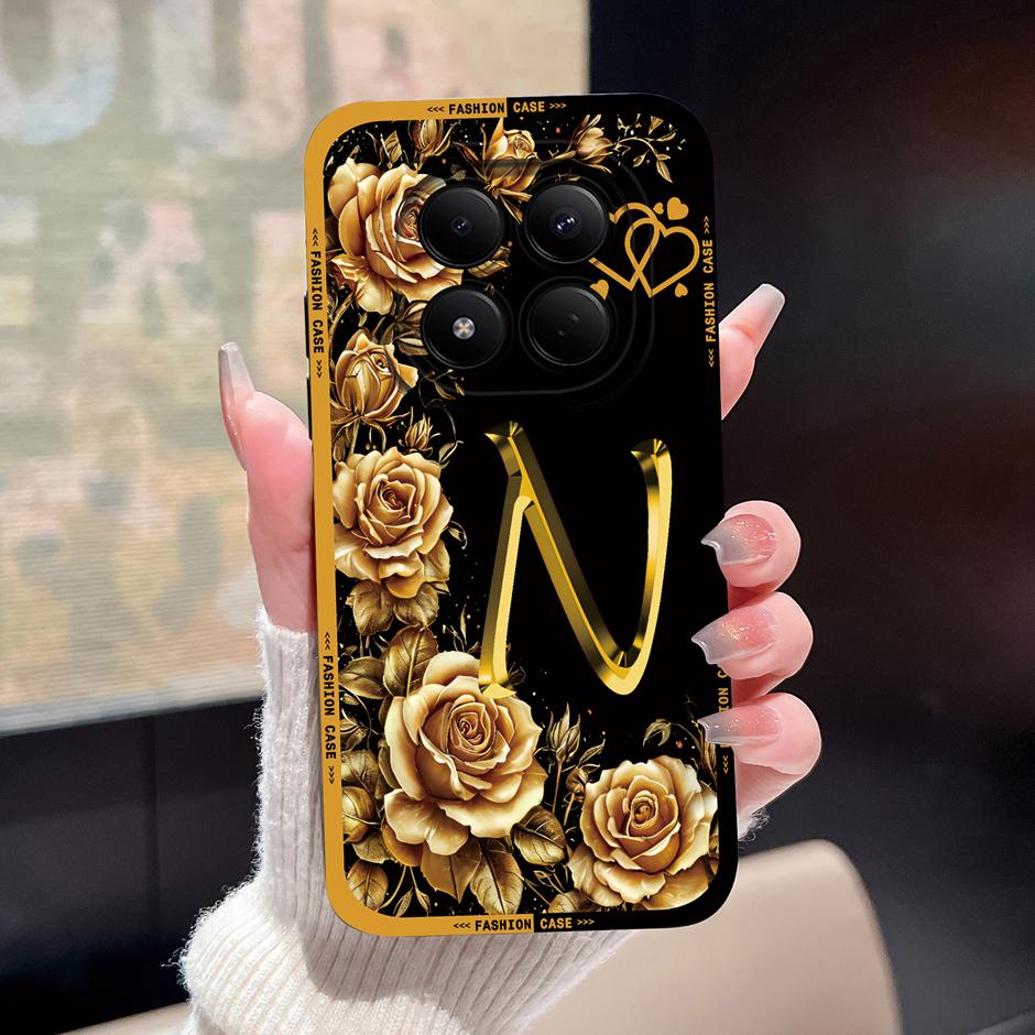 

For Redmi Note 15 Pro 4G 5G Cases Luxury Rose 26 Letters Shockproof Silicone Cover For RedmiNote15 Fundas RedmiNote15Pro Bumper Redmi Note 15 Pro 5G