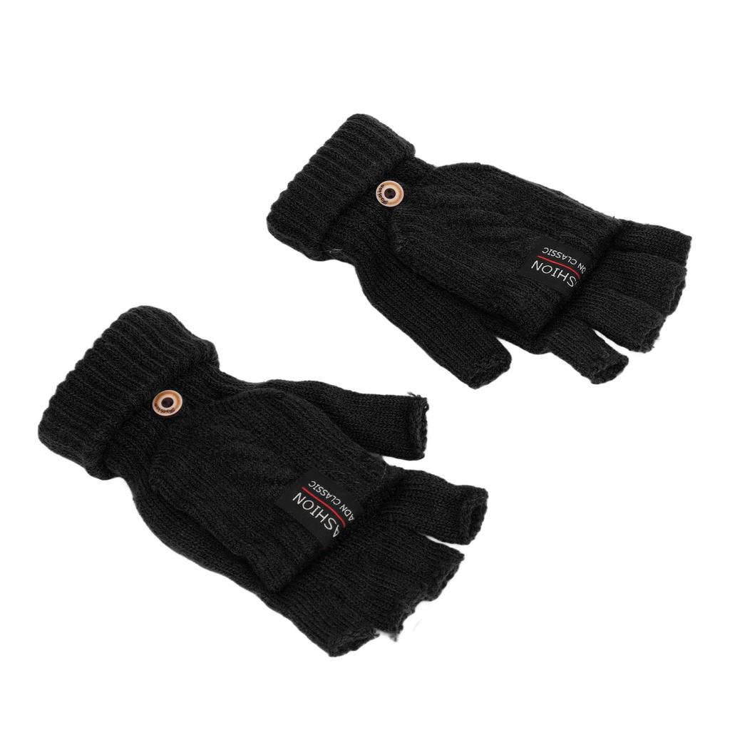 1 Pair USB Heated Gloves Electric Heating Thermal Knitting Gloves Half Finger Winter Hand Warmer for Working Black