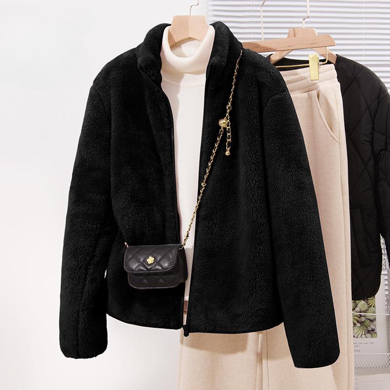 Fleece zahuštěný top svetr kardigan bunda růžová dámská podzim a zima nový malý granulovaný fleece líný vítr