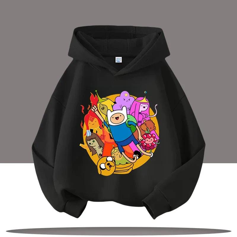 2025 Nová mikina Adventure Time pro děti s potiskem postaviček z kresleného seriálu Dětské sportovní oblečení pro dívky Ležérní top Podzimní/Zimní oblečení