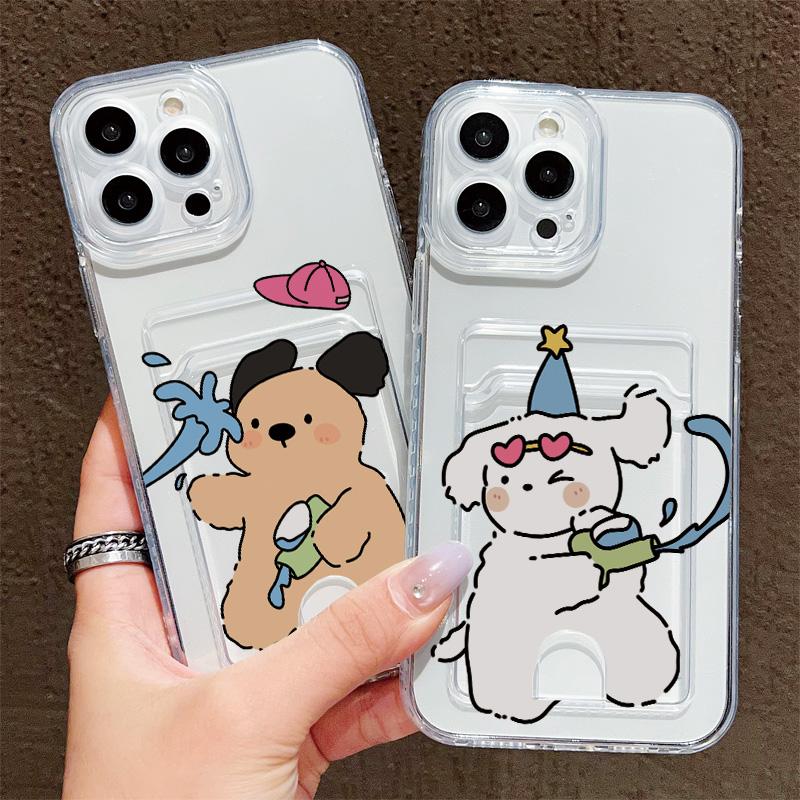 Card Slot Holder Silicone Wallet Pocket Case For iPhone 17 16 14 Pro Max Samsung S23 S24 S25 Honor X8A Oppo Reno 10 11 12 Pro Cover Clear Phone Bumper