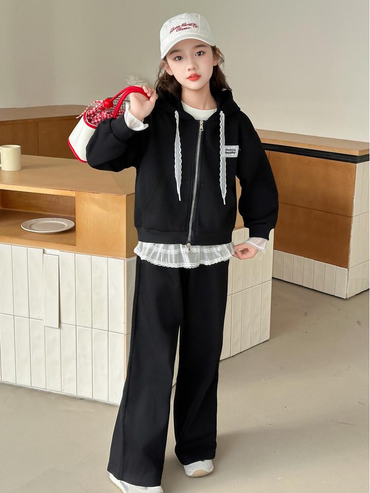 2025 New Style Girls' Hooded Sweatshirt & Wide-Leg Pants Two-Piece Set for Spring and Autumn