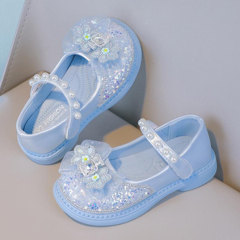 

Girls leather shoes, children s princess crystal shoes, spring and autumn casual single shoes, rhinestone soft soled girls performance shoes 30 рожевий