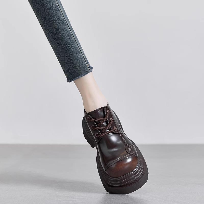 Thick-soled Heightening Muffin Big Head Small Leather Shoes Women's Spring New Niche Fashion Shoes Women