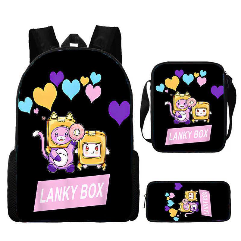 Lankybox Cartoon Pattern Backpack Shoulder Bag Pencil Case Three Piece Set