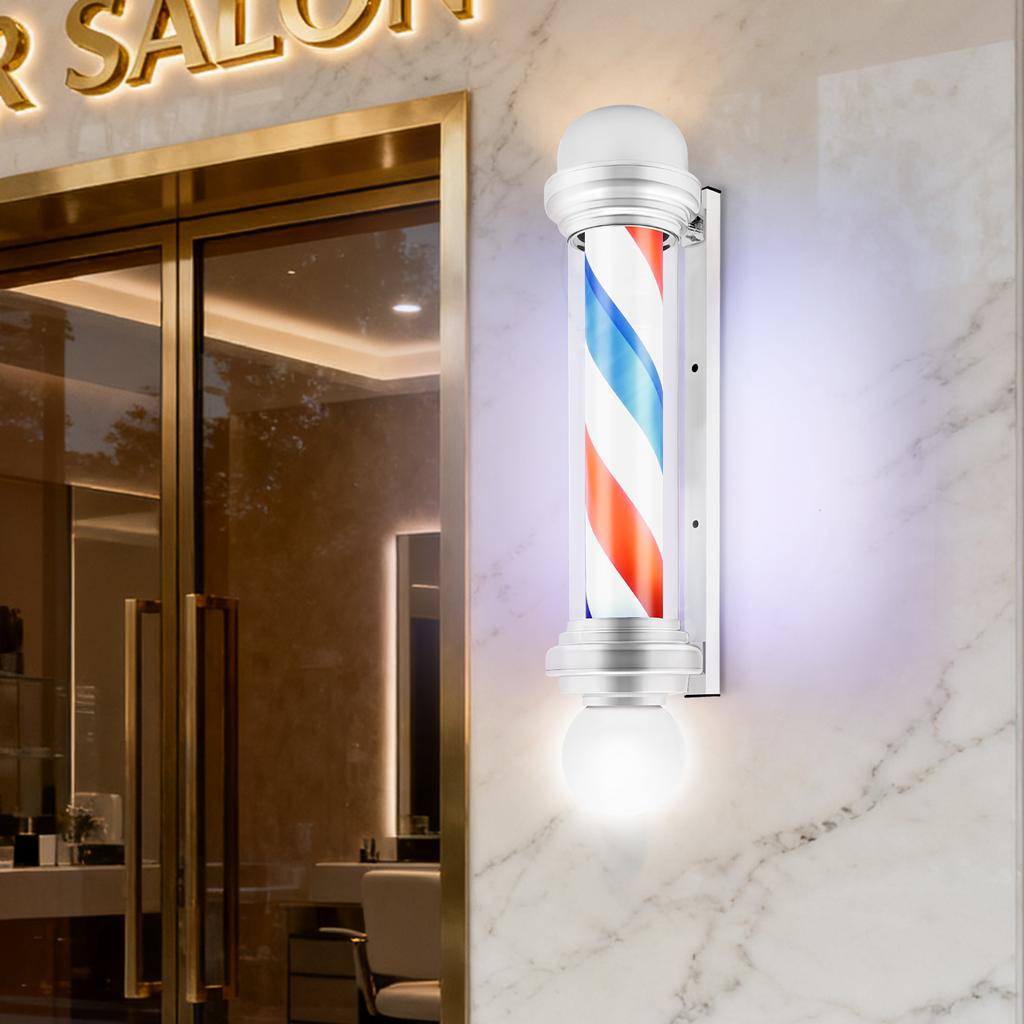 85cm Wall Mounted LED Barber Pole Light, Red White Blue Rotating Sign for Salon Shop Window Decor, Advertising Display Light